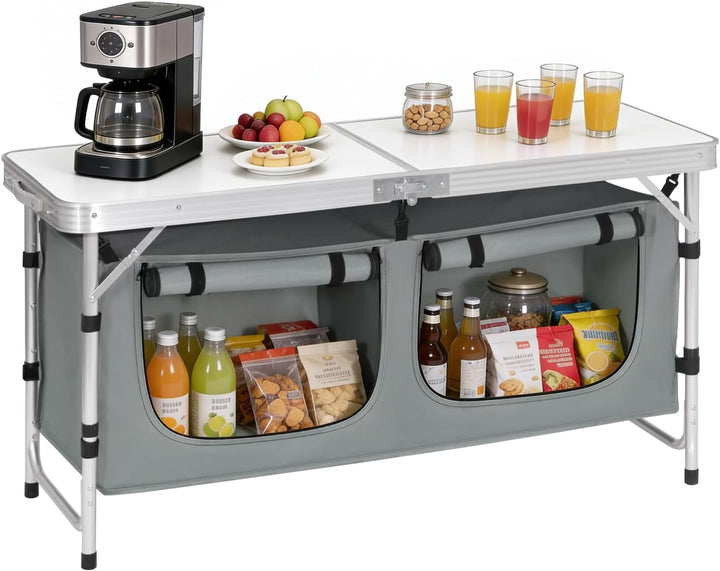 WOLTU faltbar Campingschrank Alu Campingtisch Höhenverstellbar mit Stauraum, Outdoor Campingmöbel Kl