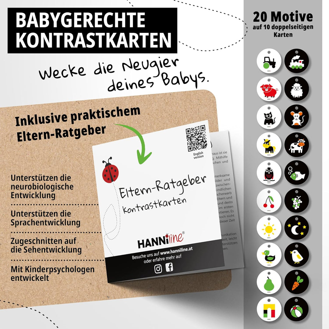 Kontrastkarten Baby [Made in EU] 20 Bilder 11 Karten Baby Spielzeug ab 3 Monate | mit Schlaufe, Elte