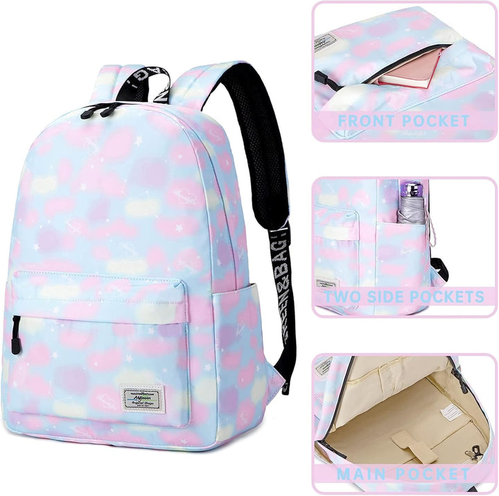 Lohol Leichter Schulrucksack für Mädchen, Kinder-Schulranzen-Rucksack mit Galaxie Aufdruck (Rosa), R