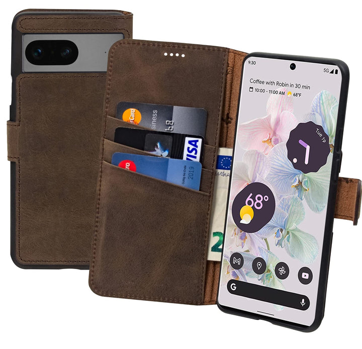 Suncase Book-Style Hülle kompatibel mit Google Pixel 7 5G Leder Tasche (Slim-Fit) Lederhülle Handyta