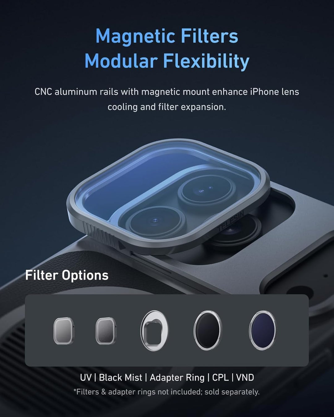 【Nur für iPhone 17 Pro MAX】 TELESIN Master Grip Kit, Magnetic Kameragriff mit C03 Selfie-Licht+UV Fi