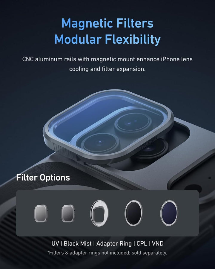 【Nur für iPhone 17 Pro MAX】 TELESIN Master Grip Kit, Magnetic Kameragriff mit C03 Selfie-Licht+UV Fi