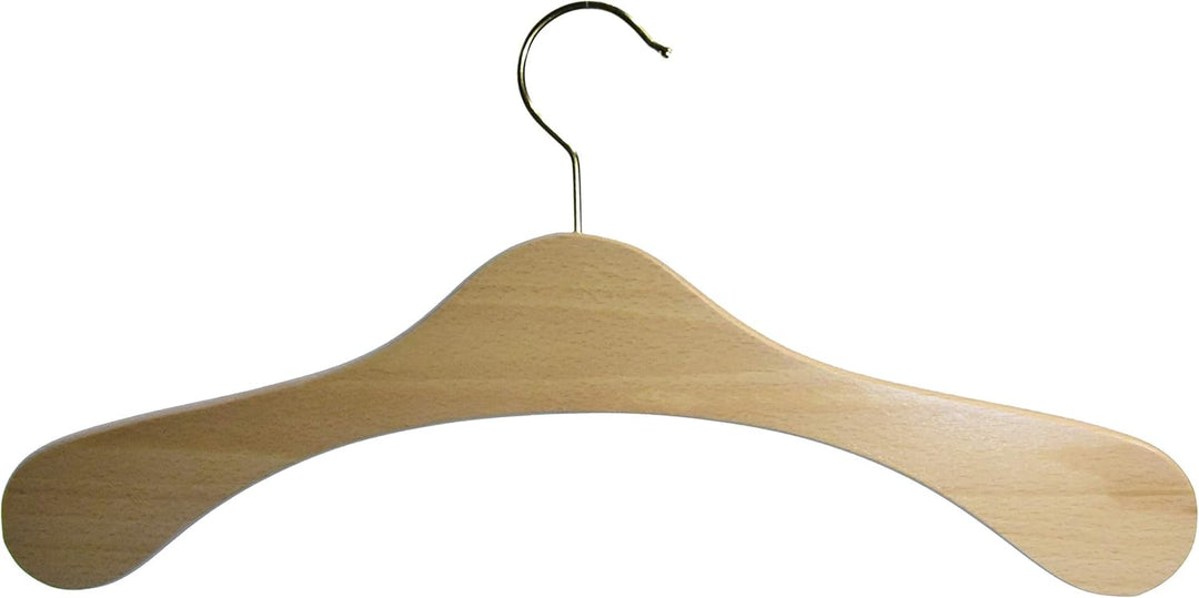 Kleiderbügel aus Holz, Garderobenbügel aus Buchenholz, Natur lackiert 5 STK., vermessingter Haken, M