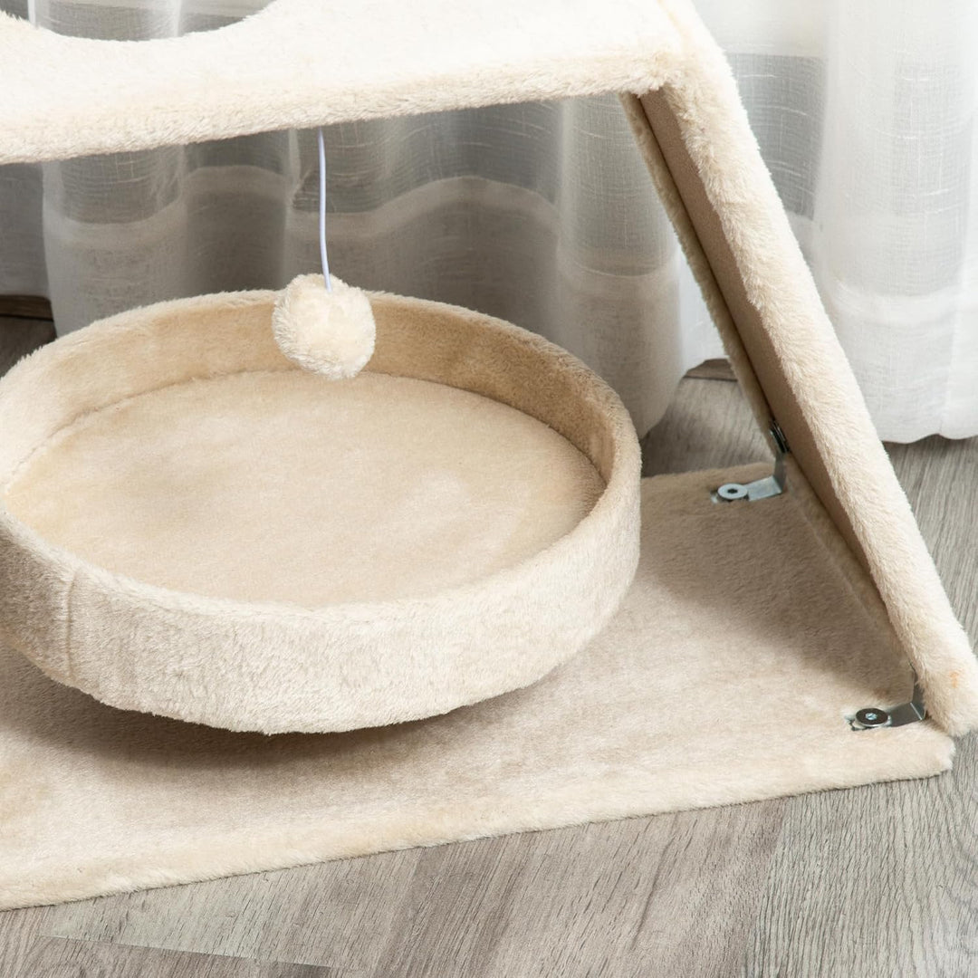 PawHut Kratzbaum mit 2 Spielball für Mittelgrosse Katzen 76 cm Hellbraun | Sisalstämme, Bett, Kratzb