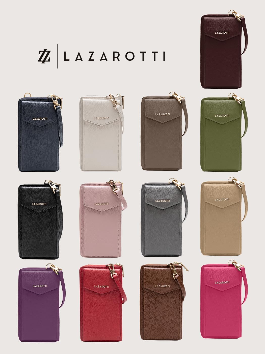 Lazarotti Bologna XL Leder Damen-Geldbörse & Handytasche (2-in-1) | 16 Kartenfächer | zum Umhängen m