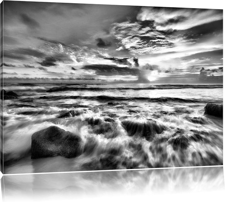 Pixxprint Sonnenuntergang am Meer / 100x70cm Leinwandbild bespannt auf Holzrahmen/Wandbild Kunstdruc