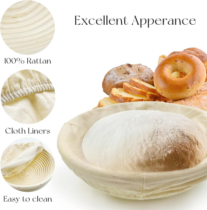 SNAIL GARDEN Banneton Gärkörbchen Set,23cm/9" Brotschale,Brotkörbchen Gärkörbchen mit Brotbackset Ei