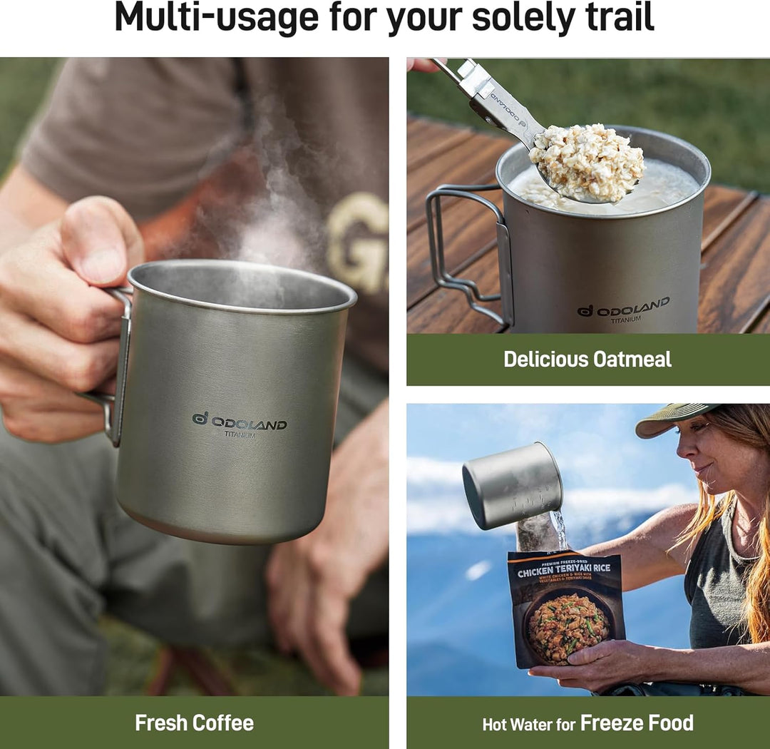 Odoland Titanium Camping Geschirr, Campingkocher 750ML Titanium Mugs, 1900W Ultra Light Titanium Min