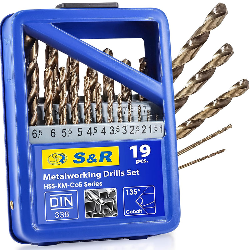 S&R Metallbohrer Set 1,0-10 mm, 19 Stk, Industrie-Qualität, extra hohe Standzeit, HSS COBALT Kobaltl