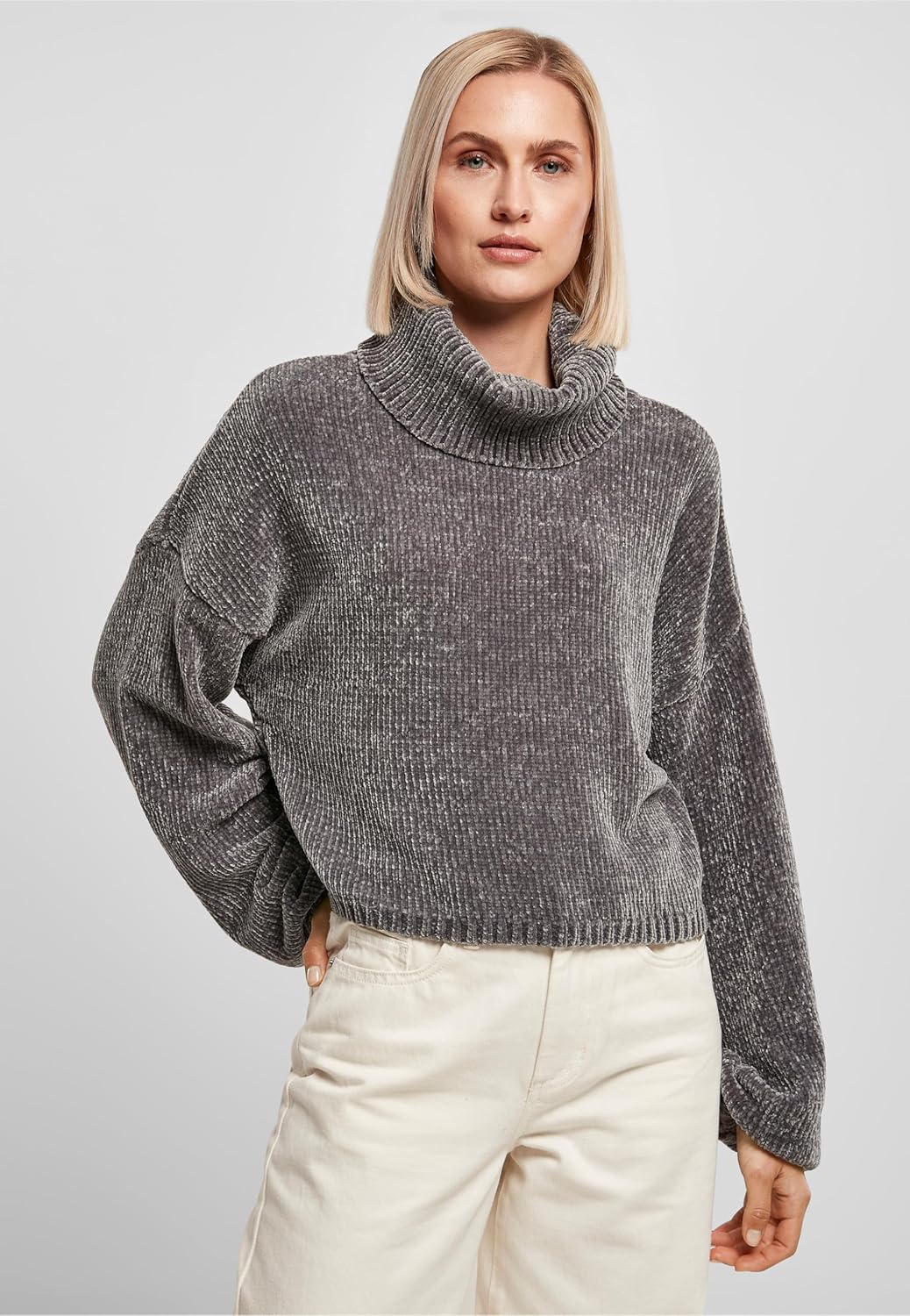 Urban Classics Damen Ladies Short Chenille Turtleneck Sweater 4XL Asphalt, 4XL Asphalt