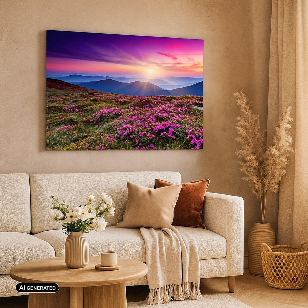Bilder auf Leinwand 100x70cm Leinwandbild Wiese Berg Himmel Landschaft Gross Wanddeko Bild Schlafzim