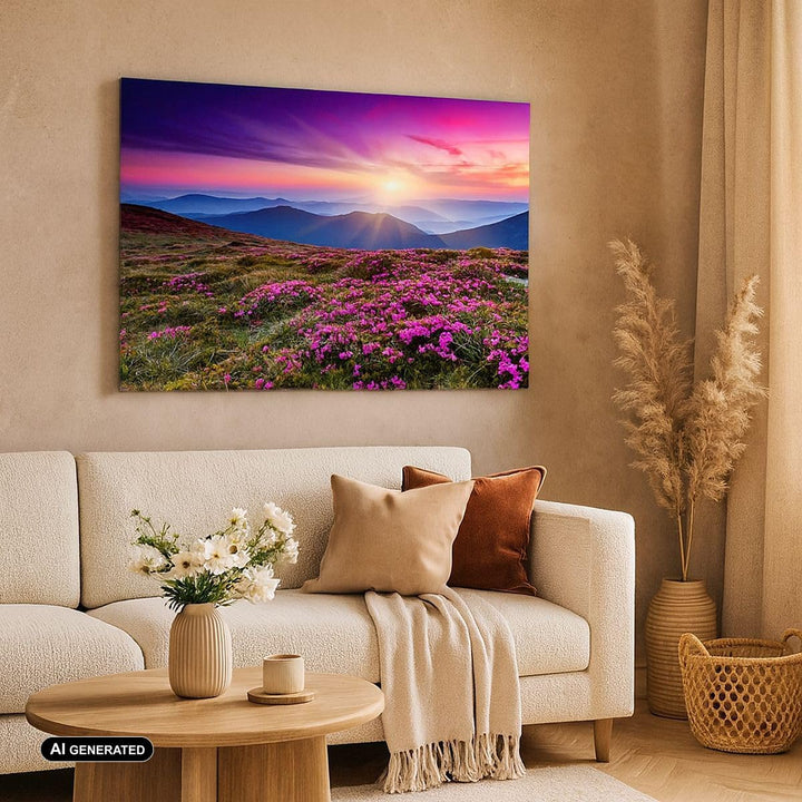 Bilder auf Leinwand 100x70cm Leinwandbild Wiese Berg Himmel Landschaft Gross Wanddeko Bild Schlafzim
