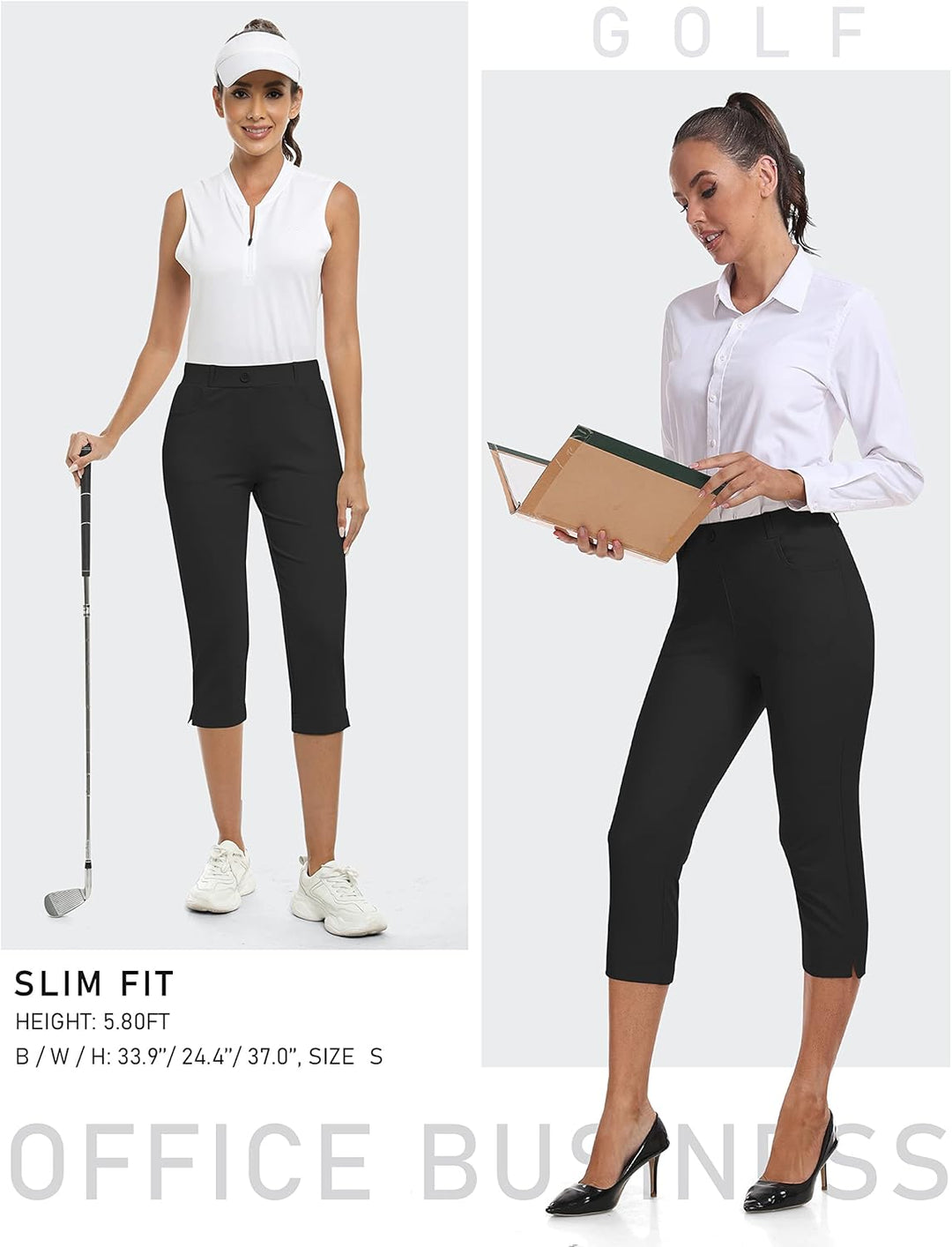 Damen Golfhosen Capri Business Hose Elegante Golf Hosen Atmungsaktiv Yoga Büro Anzughosen Elastische