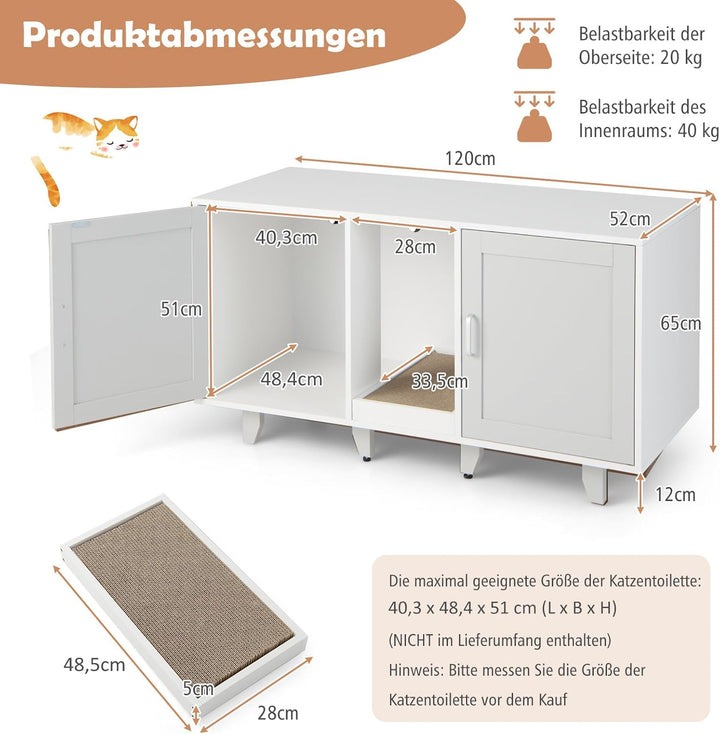 COSTWAY Katzenklo Schrank für 2 Katzen, Katzenschrank für Katzentoilette, Katzenhaus mit 2 Türen & K