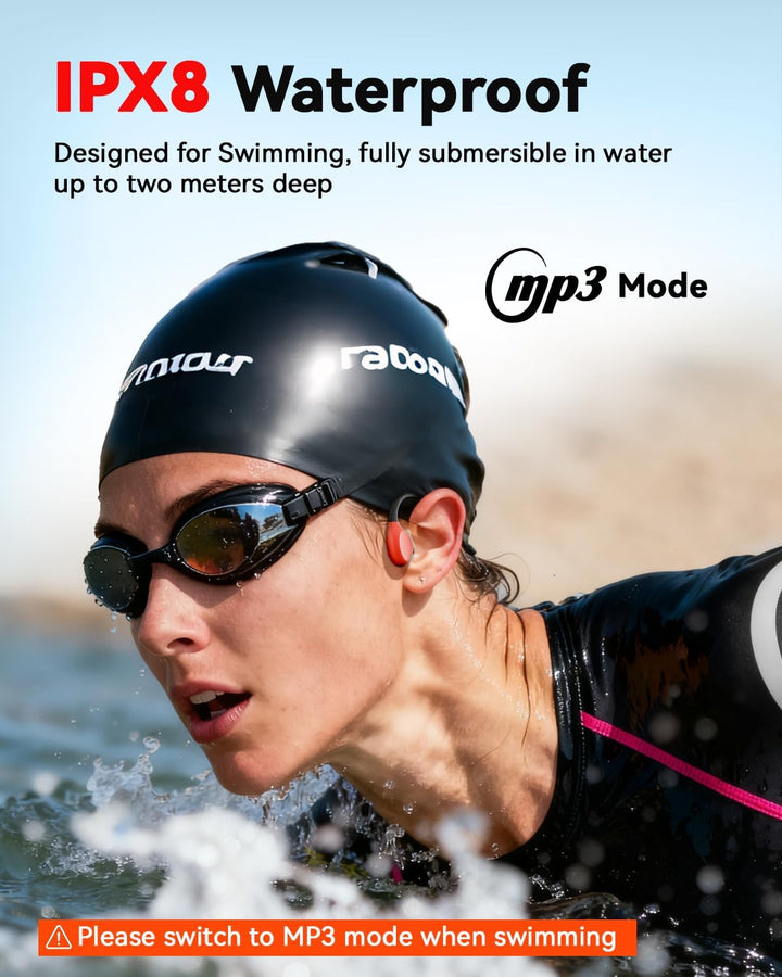 MONODEAL Knochenschall Kopfhörer Schwimmen Bluetooth 6.0 IP68 Unterwasser 32G MP3 Open-Ear Bone Cond