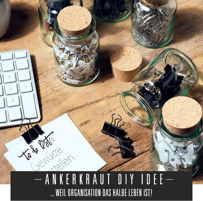 Ankerkraut leeres Korkenglas, klein, 12 Stück Gewürzgläser, inklusive Etiketten zum selber Beschrift