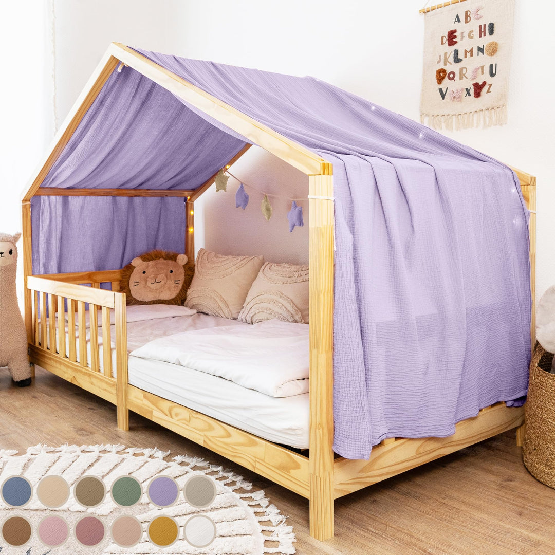 Hausbett Himmel [in 12 Farben] Betthimmel Hausbett aus 100% Baumwolle Musselin - Stoffhimmel für Hau