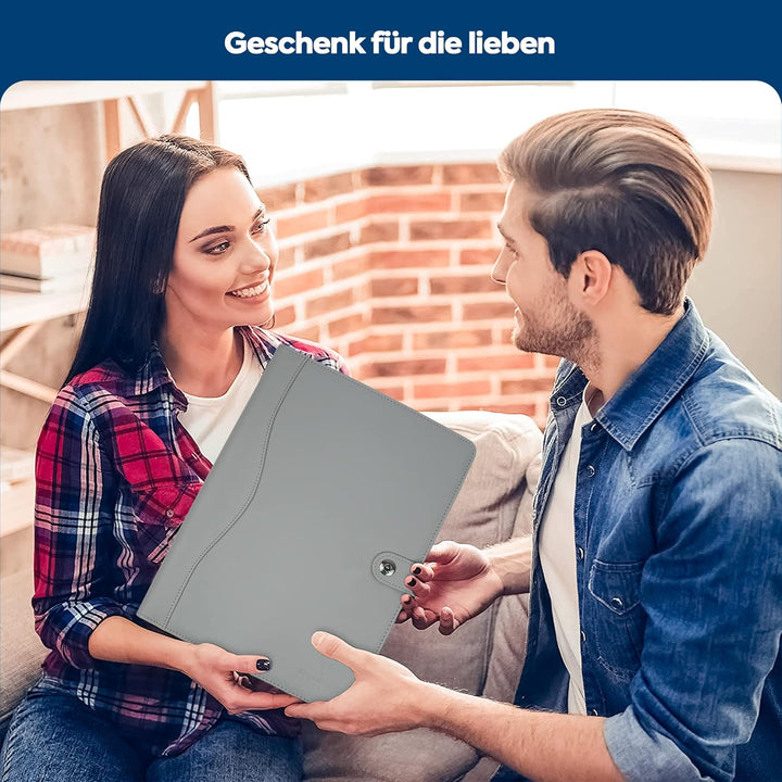 AMKSONS Schreibmappe A4 in Grau inklusive Klemmbrett & DIN A4 Notizblock - Premium Konferenzmappe au