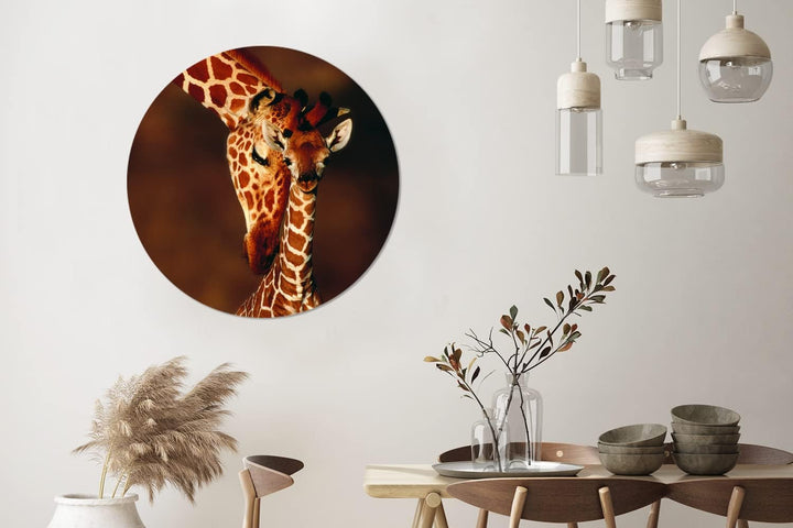 MuchoWow Wandbild Rund Wanddeko Deko Wohnzimmer Bilder 90x90 cm Giraffe - Kalb - Porträt, 90x90 cm
