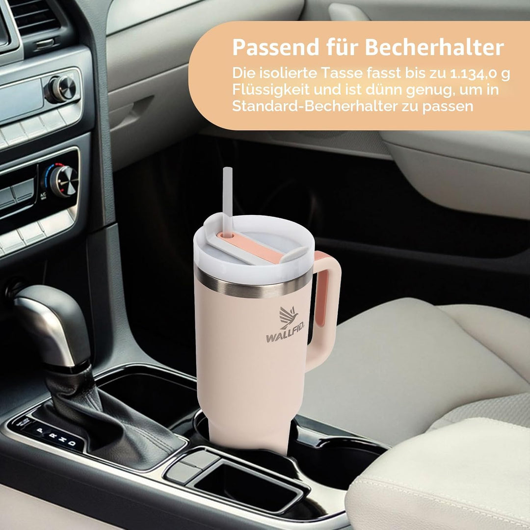 WALLFID 40oz Thermobecher aus Edelstahl, Vakuum-Isoliert mit Deckel, 3 Strohhalmen und 1 Strohhalm B