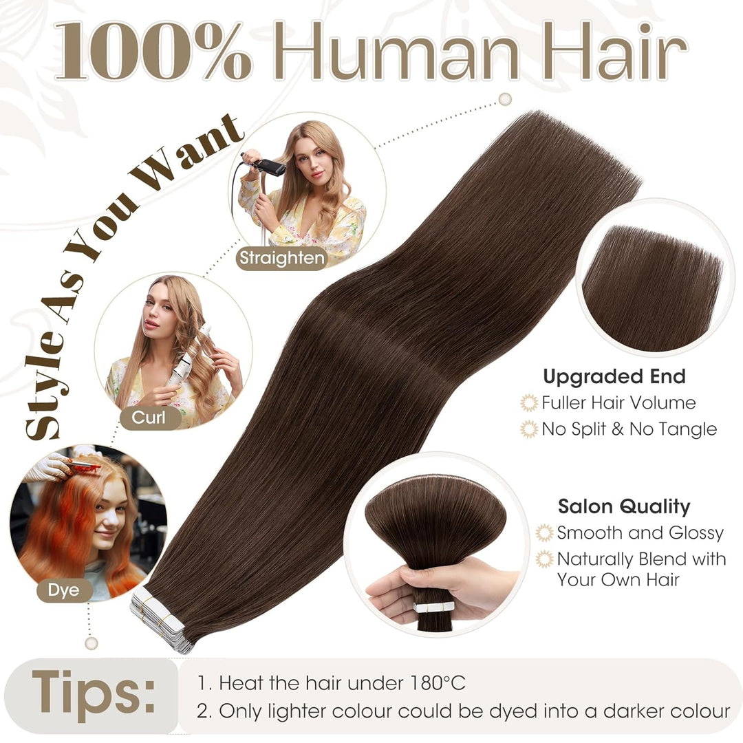 Elailite Tape Extensions Haarverlängerung - Invisible Tape Extensions Echthaar - Remy Real Human Hai