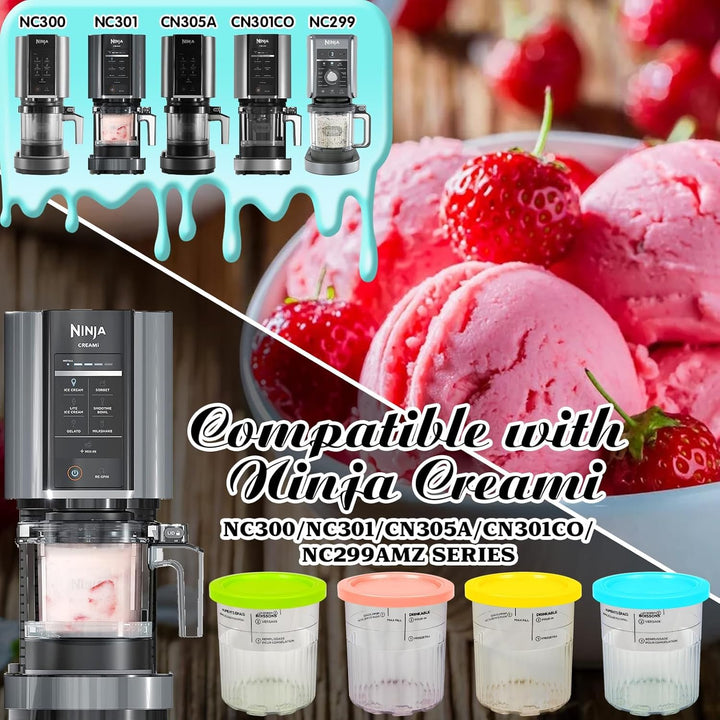 Behälter für Ninja Creami Deluxe Pints, 4 Stück Eisbehälter Set für ninja creami deluxe für NC501 NC