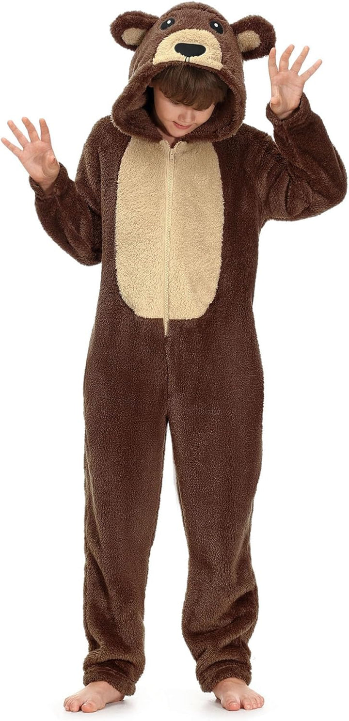 BesserBay Kinder Fleece Onesie mit Kapuze Warm Jumpsuit Jungen Mädchen Unisex Tiere Overall 1-12 Jah