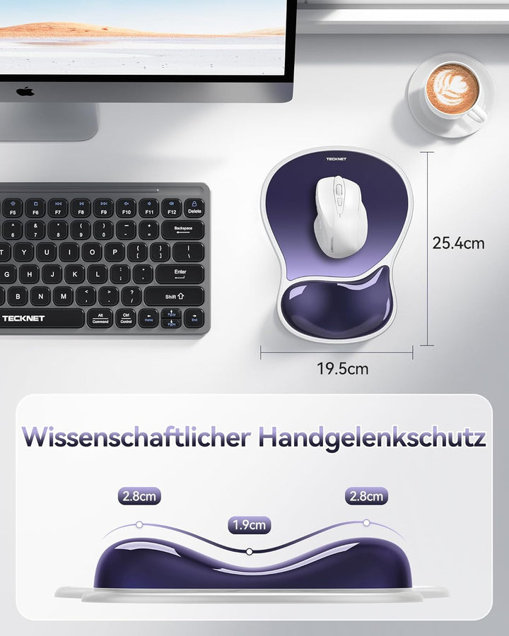 TECKNET Mauspad mit Gel-Handgelenkauflage, Ergonomische Tropfenförmige Vertiefung, Passt &amp; Weich, Wa