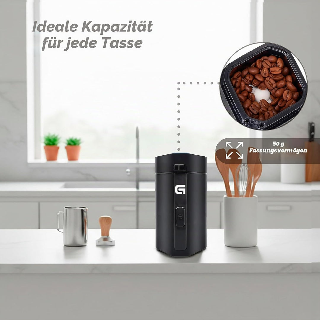 Grunkel Elektrische Kaffeemühle mit Druckknopf und transparentem Visier - MO-150R - Kapazität 50 g,