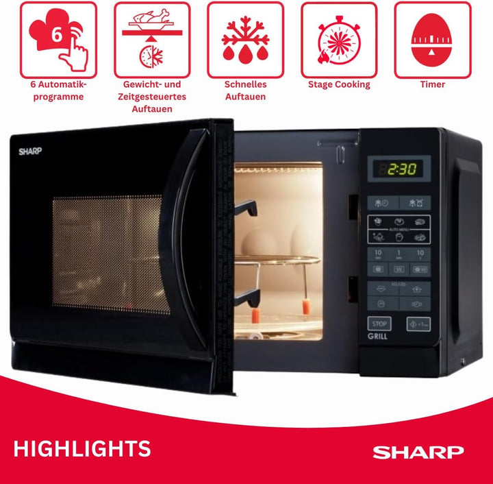 Sharp R642BKW 2-in-1 Mikrowelle mit Grill / 20 L / schwarz