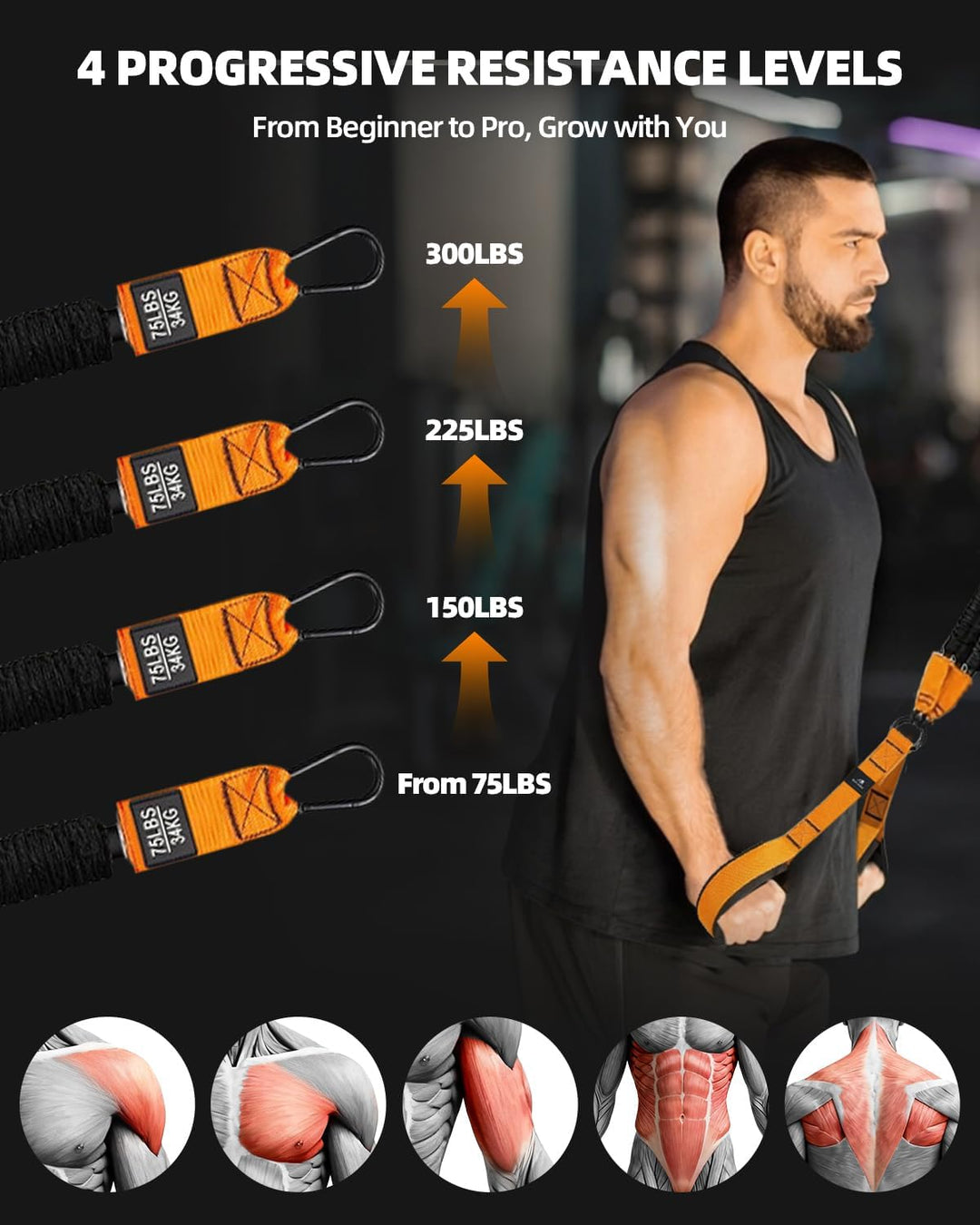 Abahub Trizeps Band Set mit Türanker Verstellbar Tricep Pull Down Fitnessband für Zuhause, Armtraini