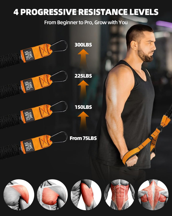 Abahub Trizeps Band Set mit Türanker Verstellbar Tricep Pull Down Fitnessband für Zuhause, Armtraini