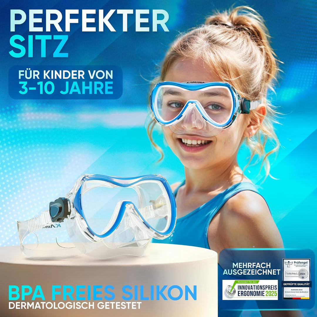 KAIMANA® Taucherbrille Kinder inkl. gratis Tragetasche | ab 3 Jahre | extra Bequeme Taucherbrille mi