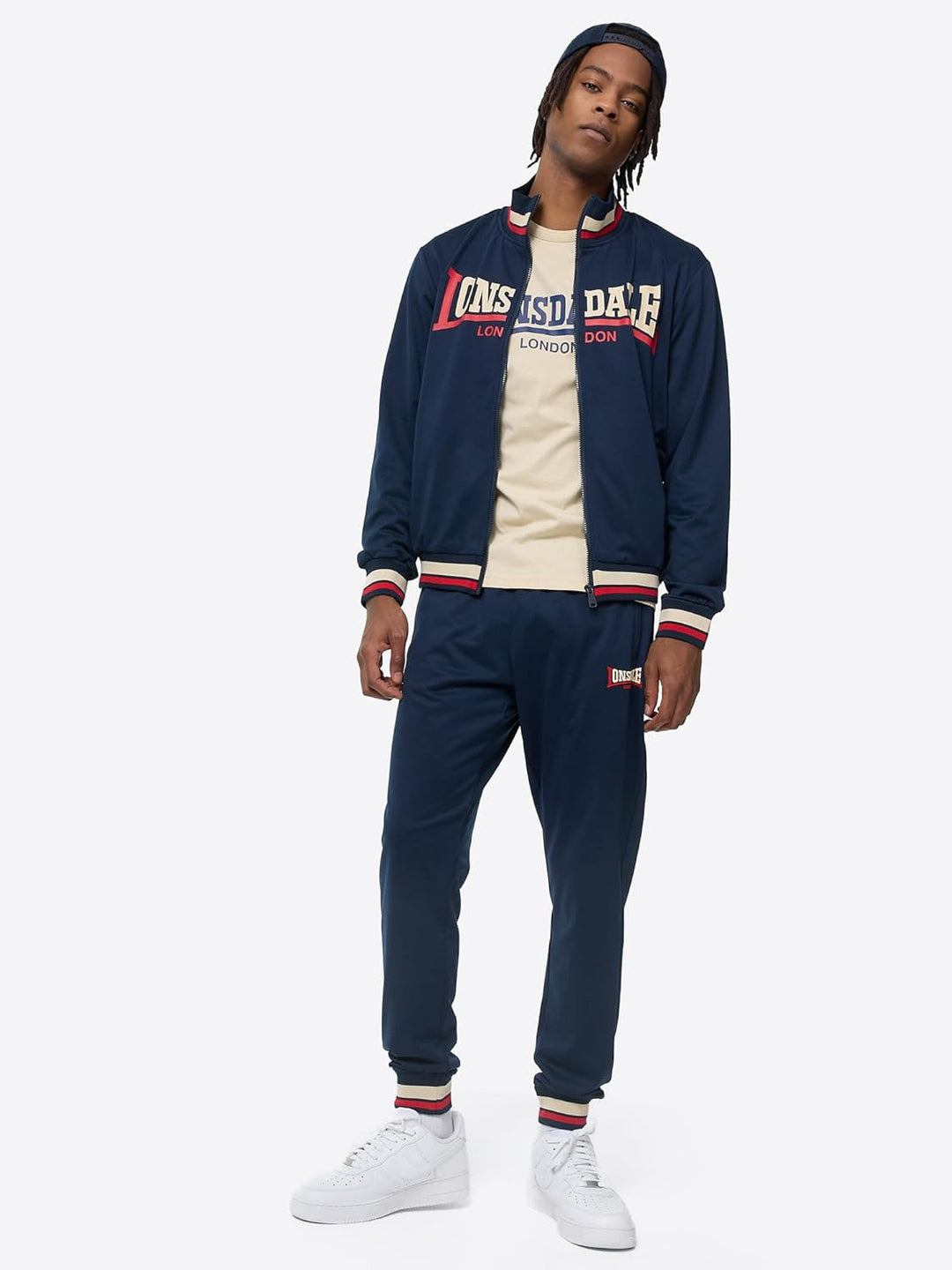 Lonsdale Herren Poolewe Tracksuit L Navy/Red/Sand, L Navy/Red/Sand