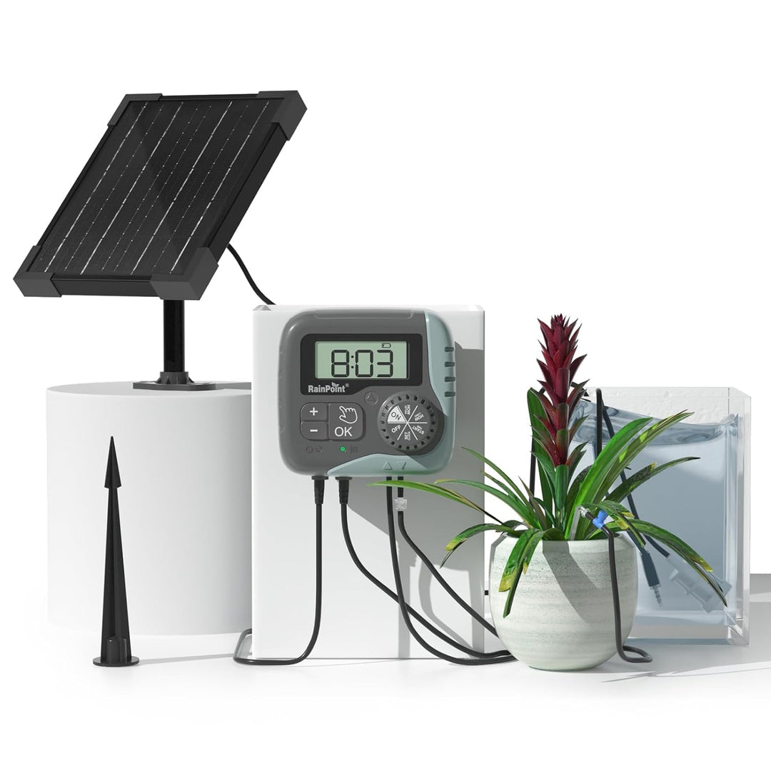 RAINPOINT Solar Bewässerungssystem, 45L/H Automatische Solar Bewässerung mit Programmierbarem Timer,