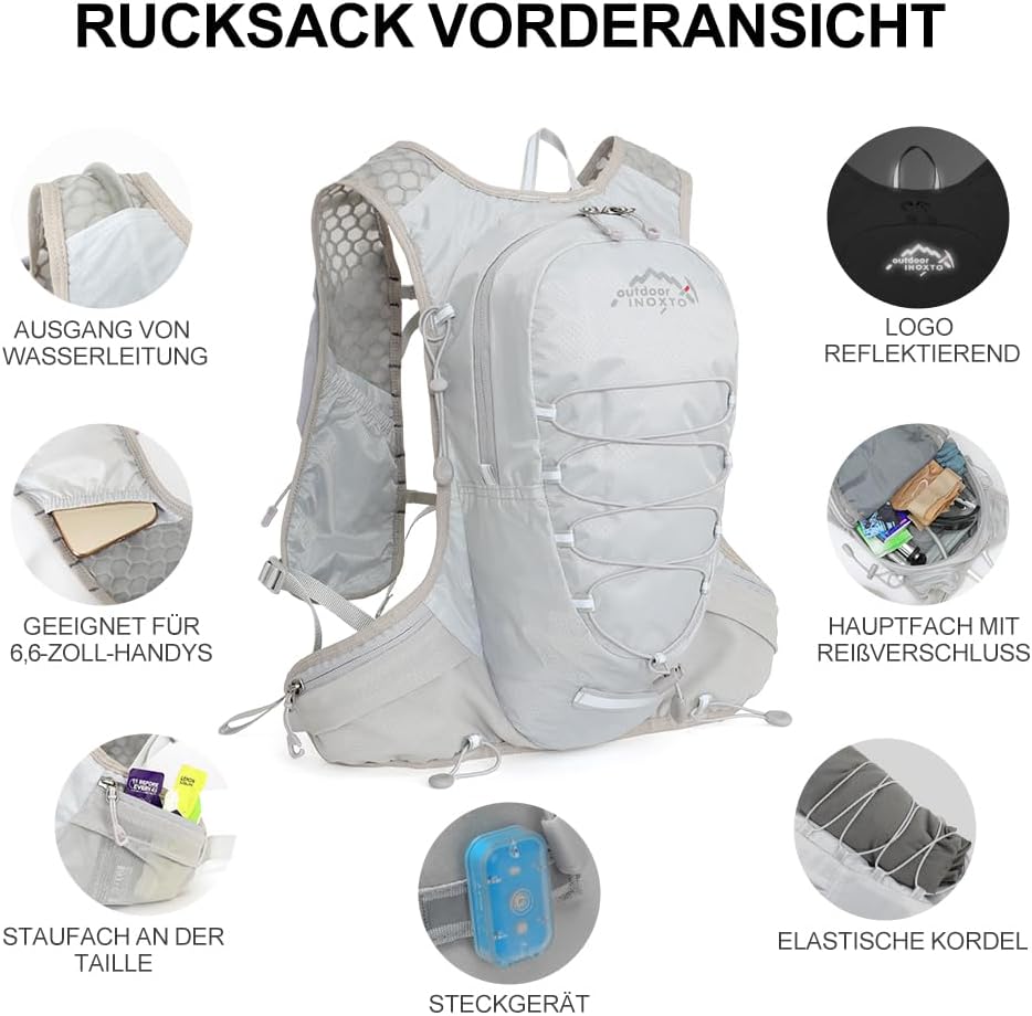 INOXTO Sport Wasserbeutel Weste Mit 1.5l Trinkblasen Running Weste Rucksack FüR Outdoor Wandern Trai