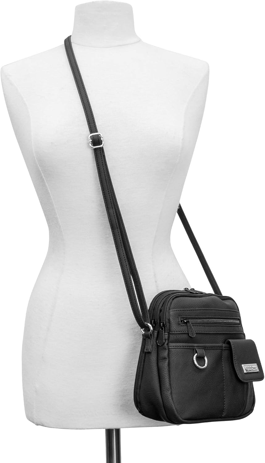 MultiSac Damen North South Mini Zip Around Crossbody Bag Schultertasche Schwarz, Schwarz