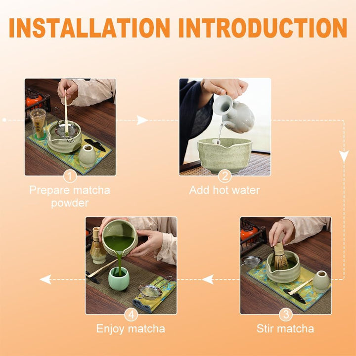 Matcha Set Grün,Macha Tea Set mit MatchaSchale Löffel Sieb Whisk Besen und Matcha Besen Halter,Cerem