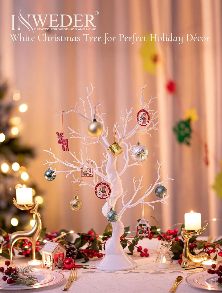 Inweder Weisser Künstlicher Baum Zweigbaum - 58cm Hoch Weihnachtsbaum für Tischdekoration Baum Anzei