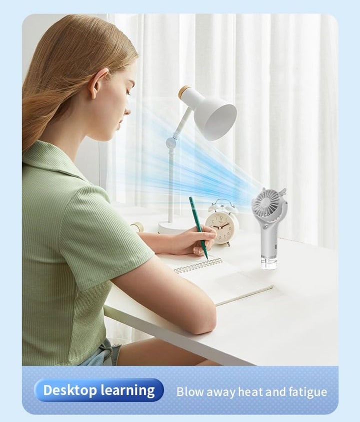 Mini Handventilator mit Feuchtigkeitsfunktion, Tragbarer Taschenventilator USB-C Wiederaufladbarer,