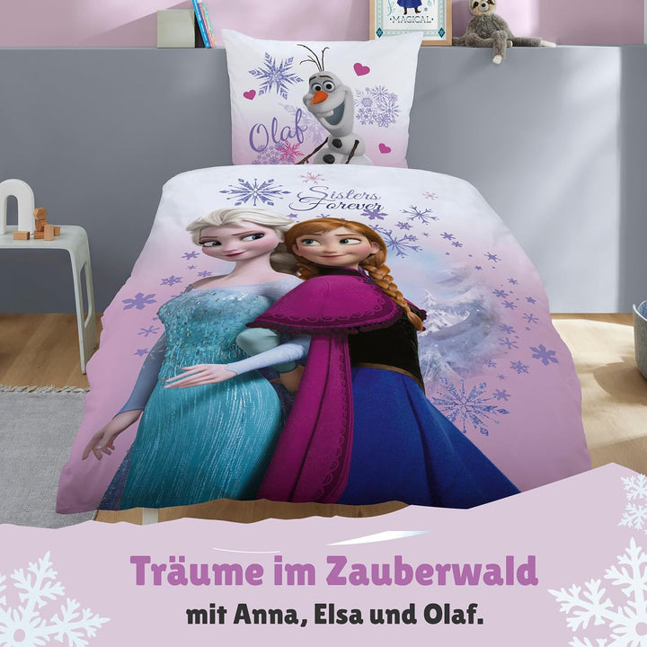 Disney CTI 43999 Bettwäsche Frozen/Ice Queen, Pink Mountain Linen 135 x 200 cm 80 x 80 cm