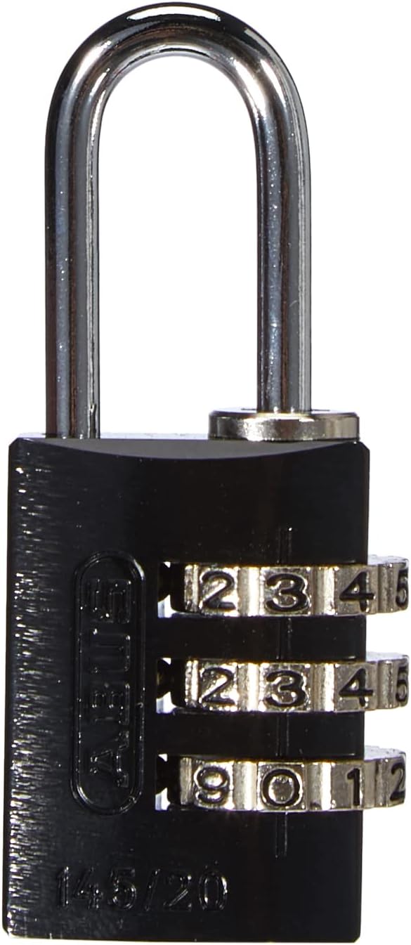 ABUS Zahlenschloss 145/20 Schwarz - Kofferschloss, Spindschloss u. v. m. - Aluminium-Vorhängeschloss