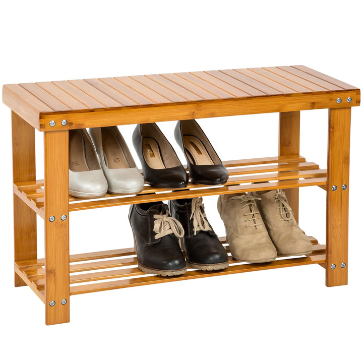 tectake Schuhregal aus Bambus Holz - Diverse Modelle - (70x28x45.5cm mit Sitzfläche | Nr. 401650) 70