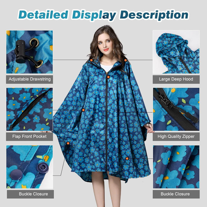SOPPY Regenmantel für Frauen, Langer Regenponcho wasserdichte Regenbekleidung Regenjacke Winddichte