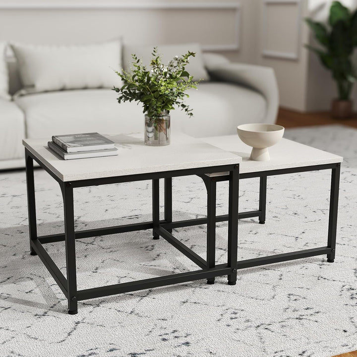 Hawthyhome wohnzimmertisch aus Holz mit Metallrahmen, Quadratisch couchtisch 2er Set & Moderner Beis