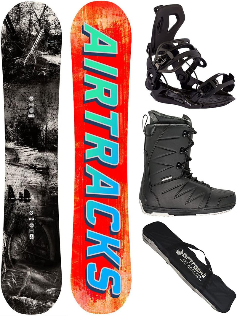 Airtracks Herren Snowboard Set Freeride Freestyle Past & Future Wide Hybrid Rocker + Snowboard Bindu