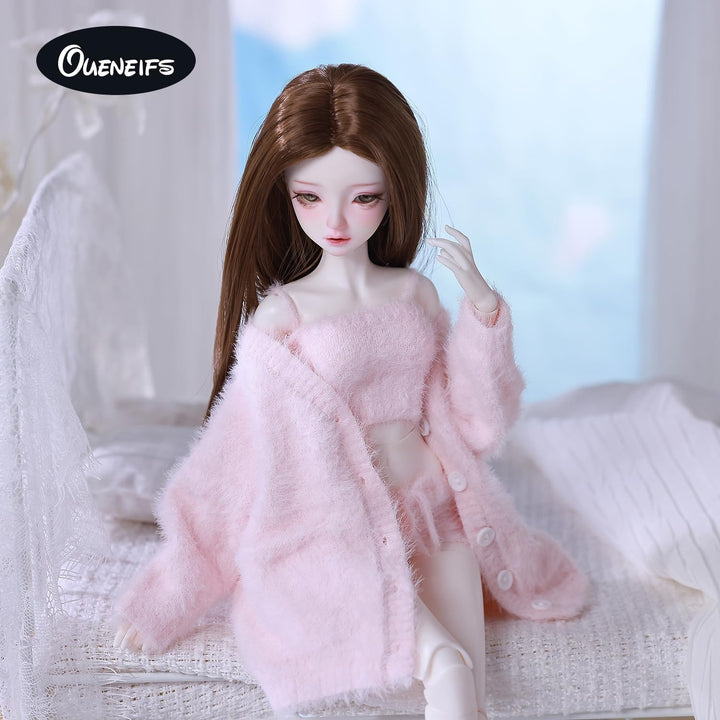 Puppenkleidungsset für BJD, Harz-Spielzeugpuppenzubehör, Strickjacke+ Weste+ Hose (Rosa, für 1/3 BJD