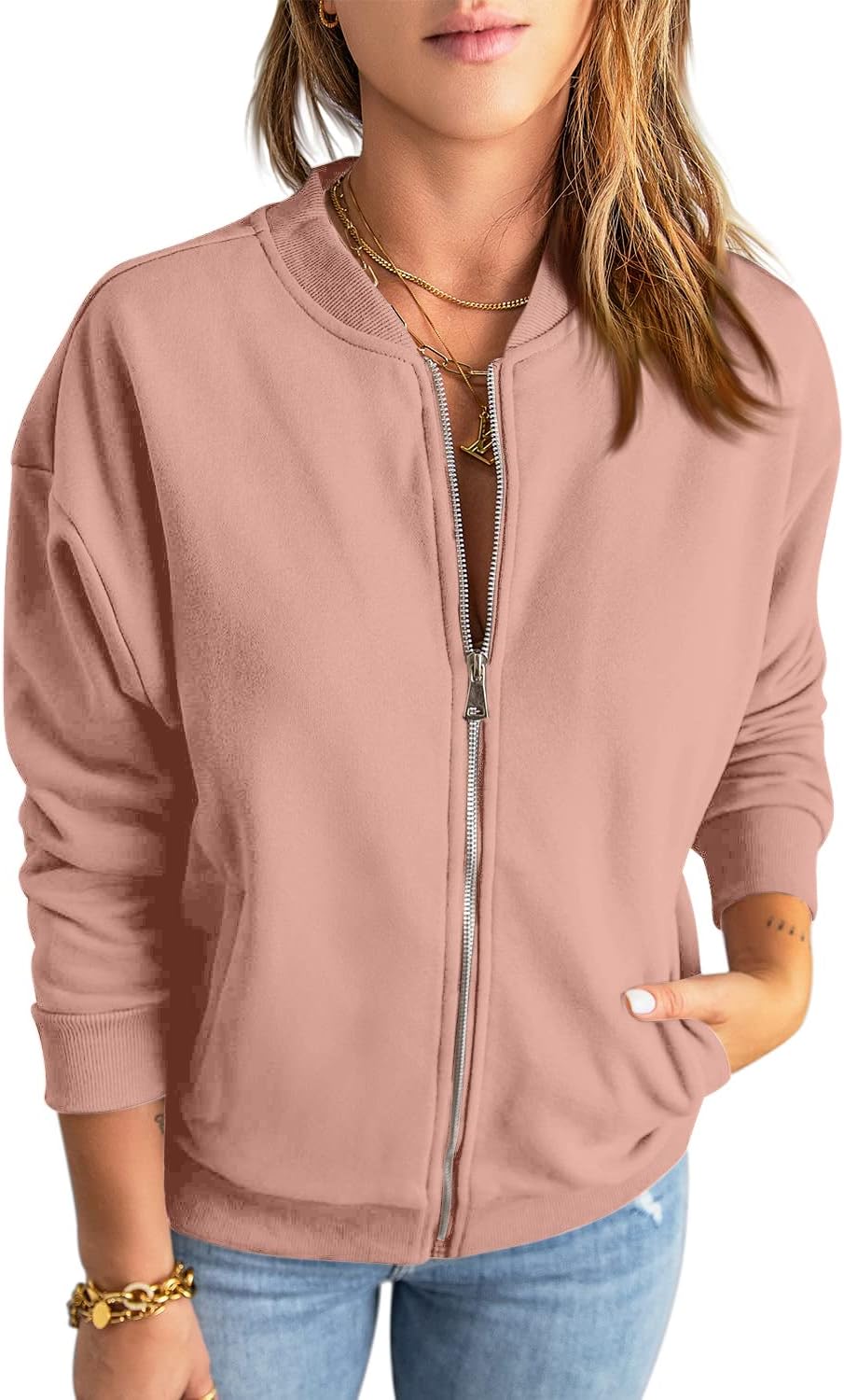 GeGekoko Zip Sweatshirt Damen übergrosse Jacket Sweatshirt Einfarbige Loose Langarm Tops Oberteile m