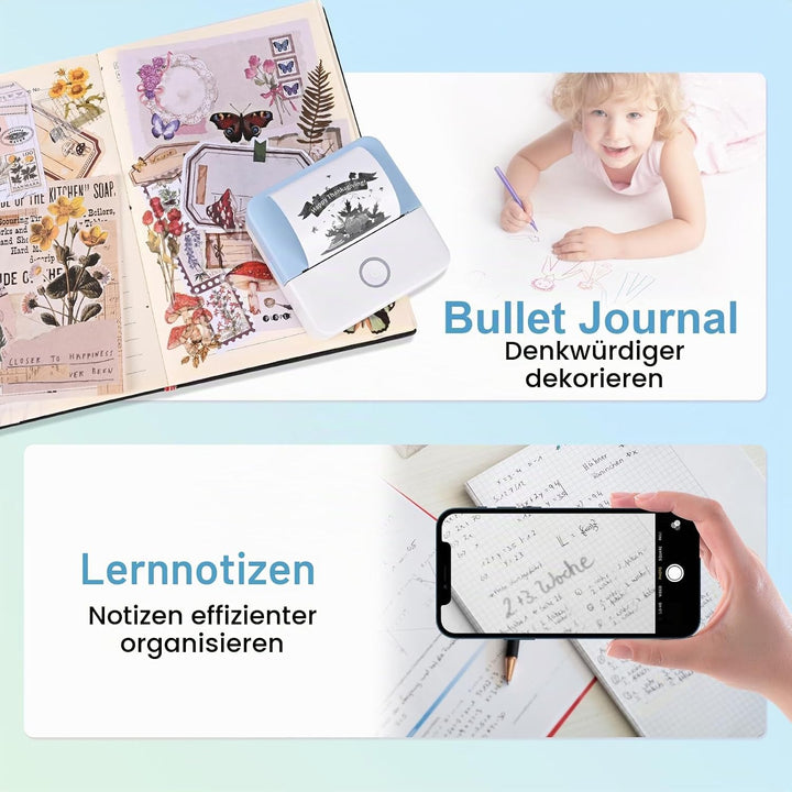 GuKKK Mini Drucker, Mobiler Fotodrucker, Tragbarer Mini Fotodrucker, Wireless Fotodrucker Thermodruc