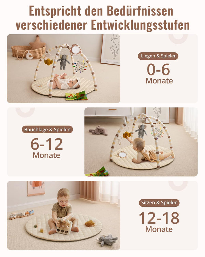 Blissful Diary Spielbogen Baby, Spieldecke Baby Gym Activity Decke mit 6 Abnehmbare Spielzeuge, krab